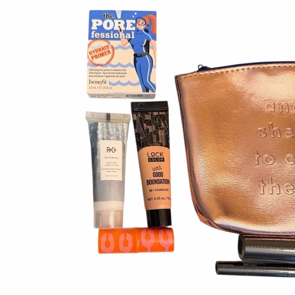 7 pc Ipsy Copper Tone Small Makeup Bag with Skincare and Makeup Set - Picture 2 of 15